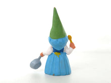 UpperDutch:,1 (ONE) Gnome figurine in Blue dress after a design by Rien Poortvliet, Brb Gnome cooking, Lisa the Gnome with cooking pan.