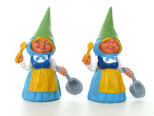 UpperDutch:,1 (ONE) Gnome figurine in Blue dress after a design by Rien Poortvliet, Brb Gnome cooking, Lisa the Gnome with cooking pan.