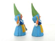 UpperDutch:,1 (ONE) Gnome figurine in Blue dress after a design by Rien Poortvliet, Brb Gnome cooking, Lisa the Gnome with cooking pan.