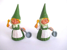 UpperDutch:Gnome,1 (ONE) Gnome figurine in green dress after a design by Rien Poortvliet, Brb Gnome cooking, Lisa the Gnome with cooking pan.