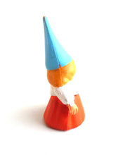 UpperDutch:,1 (ONE) Gnome figurine in orange dress, Gnome after a design by Rien Poortvliet, Brb Gnome, Lisa the Gnome carrying a bucket.