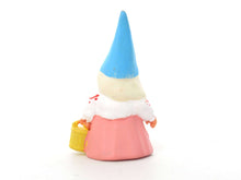 UpperDutch:,1 (ONE) Gnome figurine in pink dress, Gnome after a design by Rien Poortvliet, Brb Gnome, Lisa the Gnome carrying a bucket.