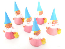 UpperDutch:,1 (ONE) Gnome figurine in pink dress, Gnome after a design by Rien Poortvliet, Brb Gnome, Lisa the Gnome carrying a bucket.