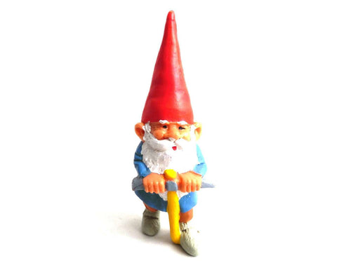UpperDutch:,1 (ONE) Gnome figurine with Pickaxe, Gnome after a design by Rien Poortvliet, Brb Gnome, David the Gnome.