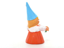 UpperDutch:,1 (ONE) Gnome with flowers figurine in orange dress, Gnome after a design by Rien Poortvliet, Brb Gnome.
