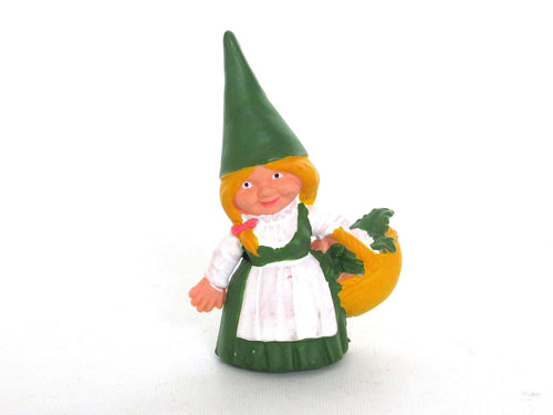 UpperDutch:,1 (ONE) Green dress Gnome figurine with Basket, Gnome after a design by Rien Poortvliet, Brb Gnome, Lisa the Gnome.
