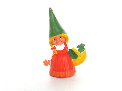 UpperDutch:,1 (ONE) Orange dress Gnome figurine with Basket, Gnome after a design by Rien Poortvliet, Brb Gnome, Lisa the Gnome.