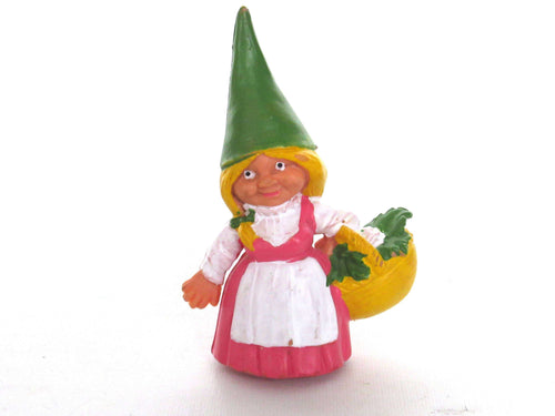 UpperDutch:,1 (ONE) Pink dress Gnome figurine with Basket, Gnome after a design by Rien Poortvliet, Brb Gnome, Lisa the Gnome.