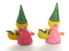 UpperDutch:,1 (ONE) Pink dress Gnome figurine with Basket, Gnome after a design by Rien Poortvliet, Brb Gnome, Lisa the Gnome.