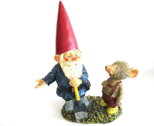UpperDutch:,10 INCH Rien Poortvliet Gnome figurine, Gnome after a design by Rien Poortvliet, David the gnome, Al with Mouse, Klaus Wickl.