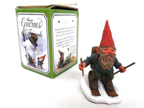 UpperDutch:Gnome,Classic Gnomes and Friends: 'Paul on Skites' Skiing Gnome figurine. Designed by Rien Poortvliet