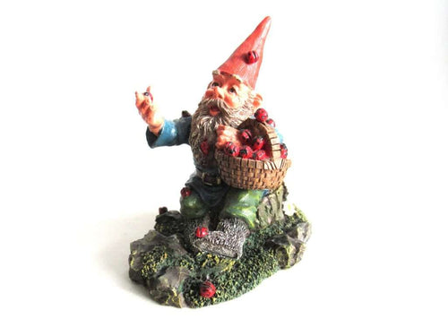 UpperDutch:,Classic gnomes 'Lucky' after a design by Rien Poortvliet Gnome with ladybugs.