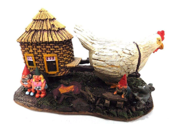 UpperDutch:Gnome,Classic Gnomes Villages series: 'The Sunshine Family' Gnome family with chicken camper figurine. Designed by Rien Poortvliet