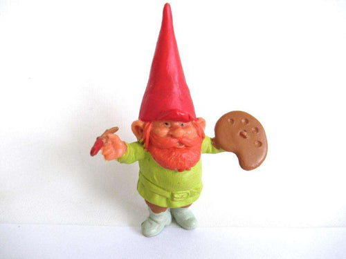 UpperDutch:Gnome,David the Gnome figurine after a design by Rien Poortvliet, Painting gnome, Collectible pocket gnome, mini garden gnome.