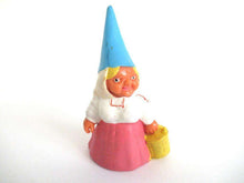 UpperDutch:Gnome,Gnome figurine in pink dress, Gnome after a design by Rien Poortvliet, Brb Gnome, Lisa the Gnome carrying a bucket.