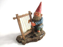 UpperDutch:Gnome,Gnome playing Harp, Classic Gnomes 'Cornelius' figurine after a design by Rien Poortvliet.