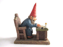 UpperDutch:Gnome,Gnome reading by candlelight, Classic Gnomes 'Rien' Gnome figurine after a design by Rien Poortvliet.