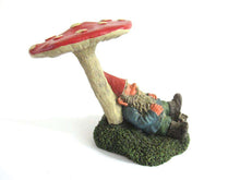 UpperDutch:Gnome,Gnome sleeping under a mushroom 'Slumber Chief' a design by Rien Poortvliet. Dutch Classic gnomes series. AAAAAAA International Co. Ltd.