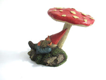 UpperDutch:Gnome,Gnome sleeping under a mushroom 'Slumber Chief' a design by Rien Poortvliet. Dutch Classic gnomes series. AAAAAAA International Co. Ltd.