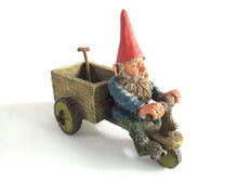 UpperDutch:,Gnome 'Thomas' riding a cargo bike with shovel. Gnome figurine after a design by Rien Poortvliet. Classic Gnomes series. AAAAAAA International Co. Ltd.