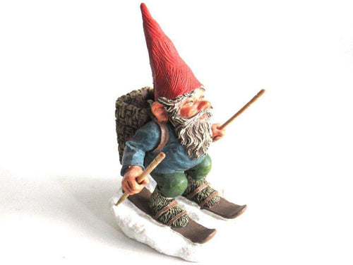 UpperDutch:,'Paul on Skites' Skiing Gnome figurine. Part of the 2001 Classic Gnomes series designed by Rien Poortvliet