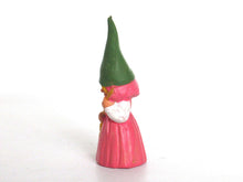 UpperDutch:,Sweeping Gnome figurine pink dress, Gnome after a design by Rien Poortvliet, Brb Gnome with broom, Lisa the Gnome.