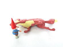 UpperDutch:,Swift the Fox with david sitting on his back, riding, David the gnome, After a design by Rien Poortvliet, BRB, Swift, Fox.