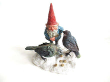 UpperDutch:,'Thomas & Birds' Classic Gnomes figurine. David the gnome feeding birds in the snow. Designed by Rien Poortvliet.