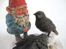 UpperDutch:Gnome,'Thomas & Birds' Classic Gnomes figurine. David the gnome feeding birds in the snow. Designed by Rien Poortvliet.