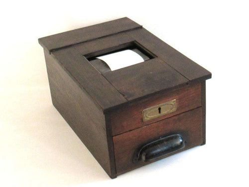 UpperDutch:,Antique Cash Register. Working primitive wooden cash register with drawer and lock. Cash Till.
