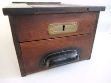 UpperDutch:,Antique Cash Register. Working primitive wooden cash register with drawer and lock. Cash Till.