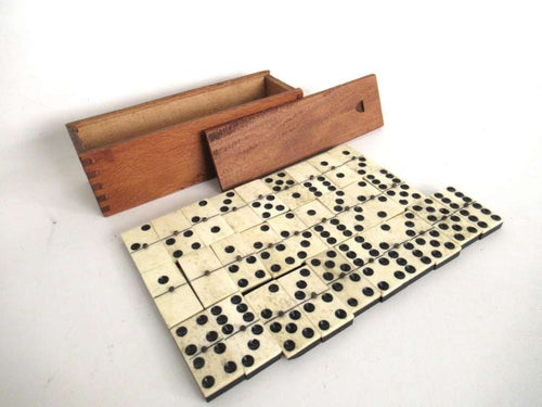 UpperDutch:,Antique Domino Set, Complete Set of 28 pieces Antique European dominoes, Ebony and Bone.