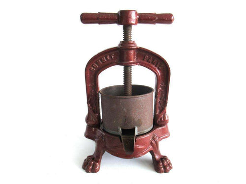 UpperDutch:Home and Decor,Antique French cast iron Oil Press, Cider, Apple, Grape, Sommet Paris, Red Kitchen decor