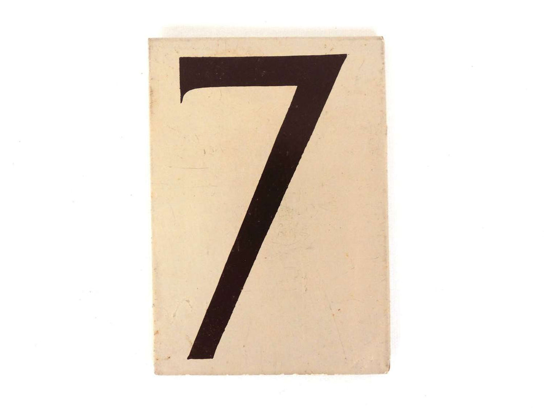 UpperDutch:Numbers,ONE Antique Seven, wooden Number 7, Authentic Hand painted Number seven. Room number / Table number, brown lucky number.