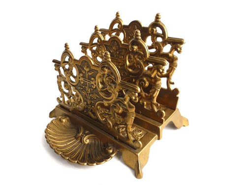 UpperDutch:Home and Decor,Letter Holder Heavy Antique Solid brass Letter Holder Victorian style - Antique home decor.