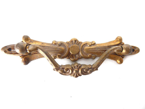 UpperDutch:Hooks and Hardware,Drawer Handle, Vintage Brass Ornate Drawer Handle, Drop pull.