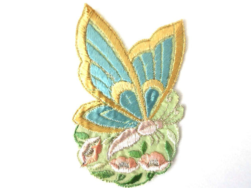 UpperDutch:Sewing Supplies,Applique, butterfly applique, 1930s vintage embroidered applique. Vintage floral patch, sewing supply.