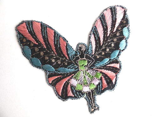 UpperDutch:Sewing Supplies,Antique Applique, fairy, butterfly applique, 1930s vintage embroidered applique. Vintage patch, sewing supply.