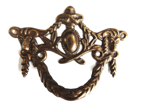UpperDutch:Hooks and Hardware,1 (one) Drawer Handle, Victorian style Antique Drawer Handle, Vintage Solid Brass Ornate Drawer Pull, Goat, Ram.