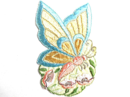 UpperDutch:Sewing Supplies,Applique, butterfly applique, 1930s vintage embroidered applique. Vintage floral patch, sewing supply.