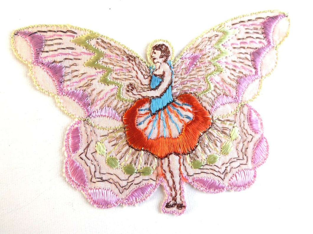 UpperDutch:Sewing Supplies,Applique, fairy, butterfly applique, 1930s vintage embroidered applique. Vintage patch, sewing supply, crazy quilt, antique.