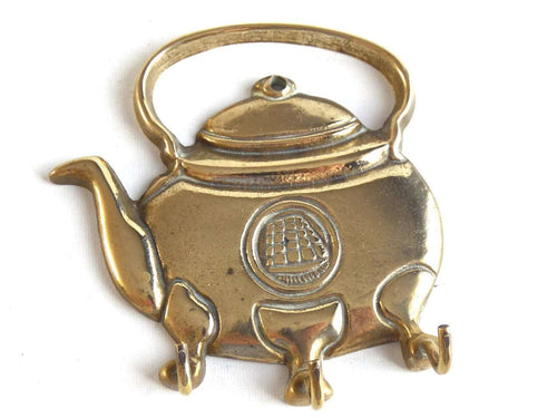 UpperDutch:Hooks and Hardware,Brass Kitchen hook, Wall hook, Towel hook, Tea pot, Kitchen decor, Brass Key holder with 3 hooks.