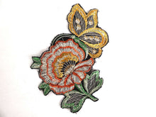 UpperDutch:Sewing Supplies,Applique, butterfly on flower applique, 1930s vintage embroidered applique. Vintage floral patch, sewing supply.