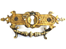 UpperDutch:Hooks and Hardware,Brass Ornate Drawer Handle, Authentic Antique Drawer Handle, Drop pull. Metal decorated art nouveau hardware. Keyhole Cover