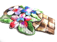 UpperDutch:Sewing Supplies,Flower basket applique, 1930s vintage embroidered applique. Vintage floral patch, sewing supply.
