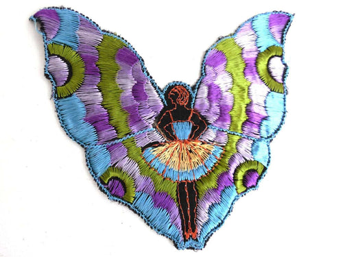 UpperDutch:Sewing Supplies,Fairy, butterfly applique, 1930s vintage embroidered applique. Antique fairy applique. Sewing supply.