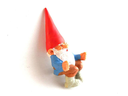 UpperDutch:Gnomes,ONE David the Gnome figurine after a design by Rien Poortvliet, Brb gnome, Sitting Gnome, mini garden gnome.