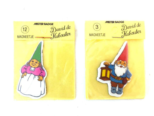UpperDutch:Gnomes,Set of David the Gnome magnets, Gnome magnet, Gnome after a design by Rien Poortvliet, Brb Gnome, David the Gnome.