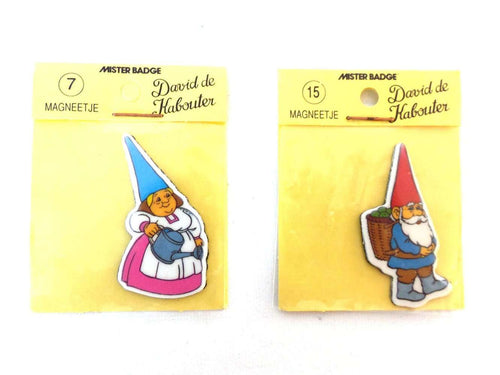UpperDutch:Gnomes,Set of David the Gnome magnets, Gnome magnet, Gnome after a design by Rien Poortvliet, Brb Gnome, David the Gnome.