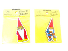 UpperDutch:Gnomes,Set of David the Gnome magnets, Gnome magnet, Gnome after a design by Rien Poortvliet, Brb Gnome, David the Gnome, 1980's.